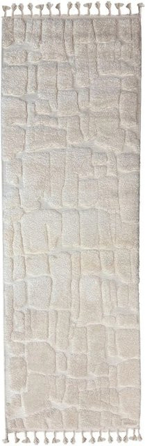 Flair Rugs Hochflorteppich Cobbled in Beige mit High-Low-Effekt und Fransen, B/T: 80 x 300 cm - Bild 1