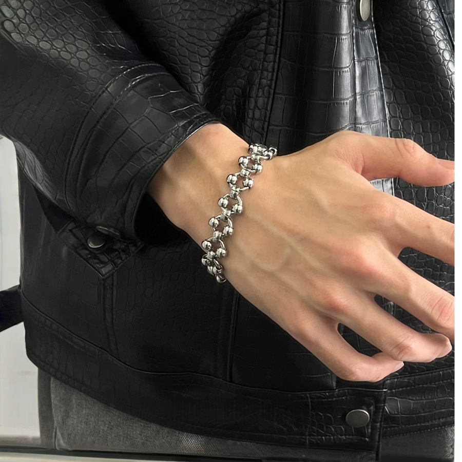 EDY STONE Armband, Titanstahl, Punk Hollow Ball, Unisex - Bild 3
