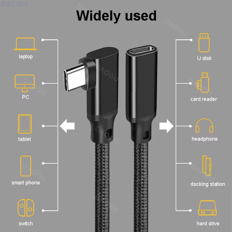 Letusoon USB-C Verlängerungskabel mit 90 Grad Winkel, USB 3.2 Gen2 Typ C Stecker auf Buchse, 20 Gbit/s, 4K 60 Hz Videoübertragung, Schwarz - Bild 5