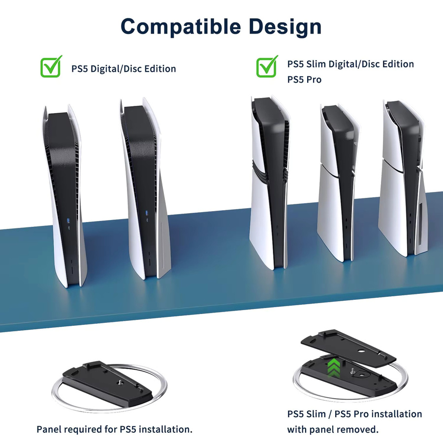 Base Para Vertikalständer für PS5 Pro und PS5 Slim in Schwarz mit Anti-Rutsch-Pads - Bild 2
