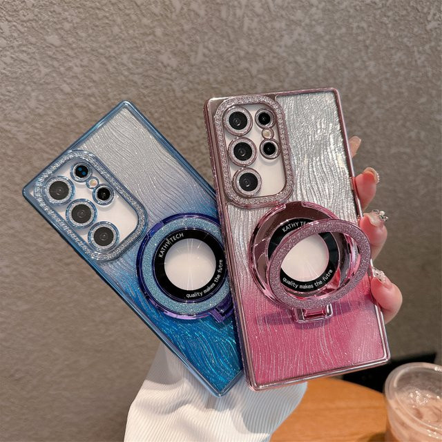 Diamantklare Glitzer MagSafe Handyhülle für Samsung Galaxy mit magnetischem Ständer in Transparent und Purple Multicolour - Bild 1