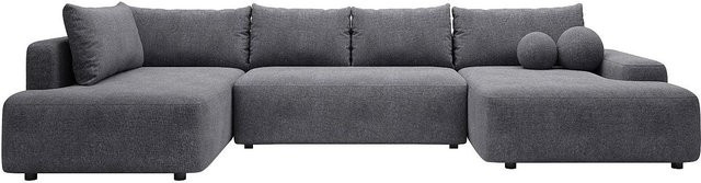 Vente-unique Schlafsofa Daviso in Grau mit L-Form und Stoffbezug, Breite: 360 cm - Bild 1