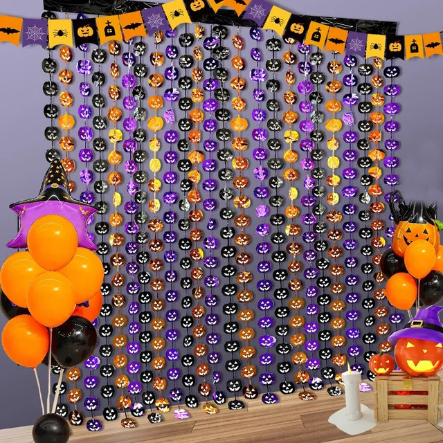 Runto Halloween Party Hintergrundfolie mit Kürbis, Fledermaus und Spinne, B x H: 200 x 100 cm - Bild 1