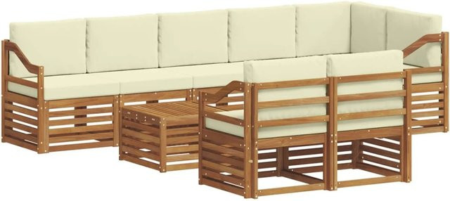 vidaXL Sofagarnitur 9-teilig aus Massivholz Akazie in Natur und Creme mit Polsterkissen und Armlehnen im modernen Latten-Design - Bild 1