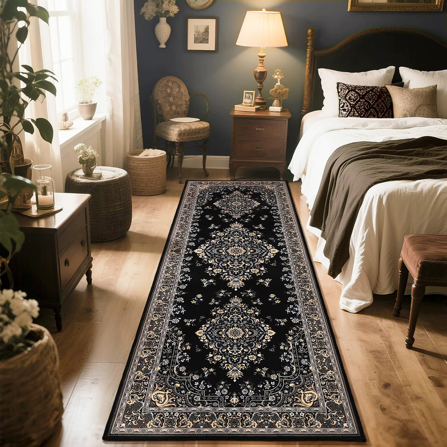 VIKAMA Boho Orient Teppich Schwarz, rutschfest und schmutzabweisend, B/T/H: 120 x 40 x 40 cm - Bild 2