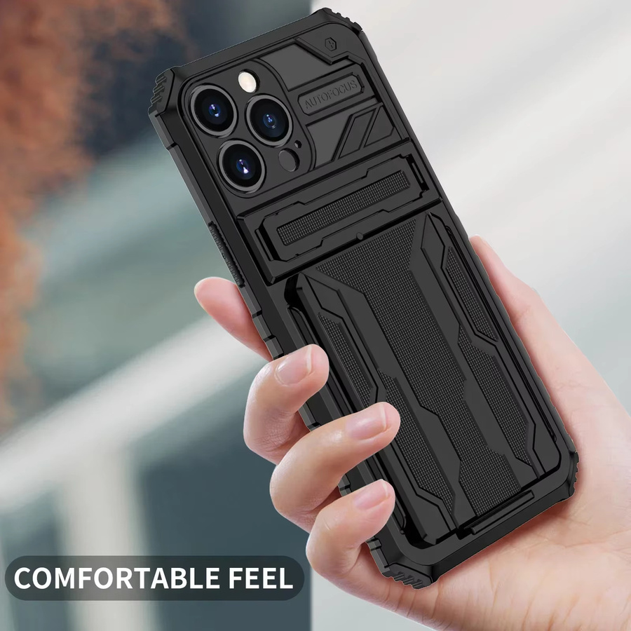 Stoßfeste Rüstungshülle für Apple iPhone mit Kickstand und Kartenfach in Schwarz und Lila - Bild 5
