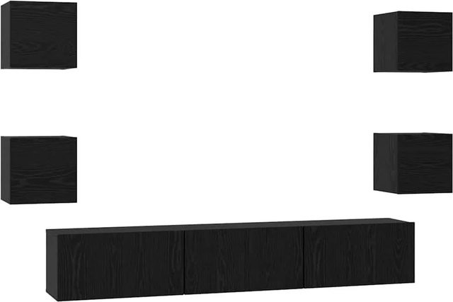 vidaXL TV-Schrankset 7-teilig modern in Schwarz und Eichen-Optik aus Holzwerkstoff für dein Wohnzimmer - Bild 1