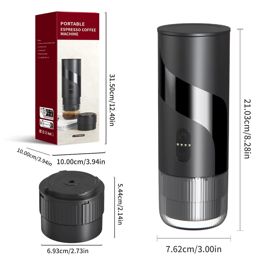 JFBONIN 2-in-1 Tragbare Elektrische Kaffeemaschine mit Kapselfunktion und integrierter Kaffeemühle, Schwarz - Bild 6