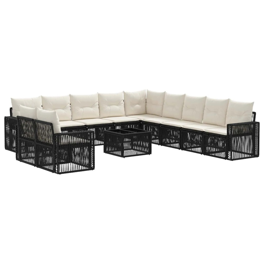 vidaXL Gartensofa-Set 12-tlg. in Schwarz und Cremeweiß mit Poly-Rattan, Eckelementen, 3-Sitzer-Sofas und Couchtisch in U-Form - Bild 2