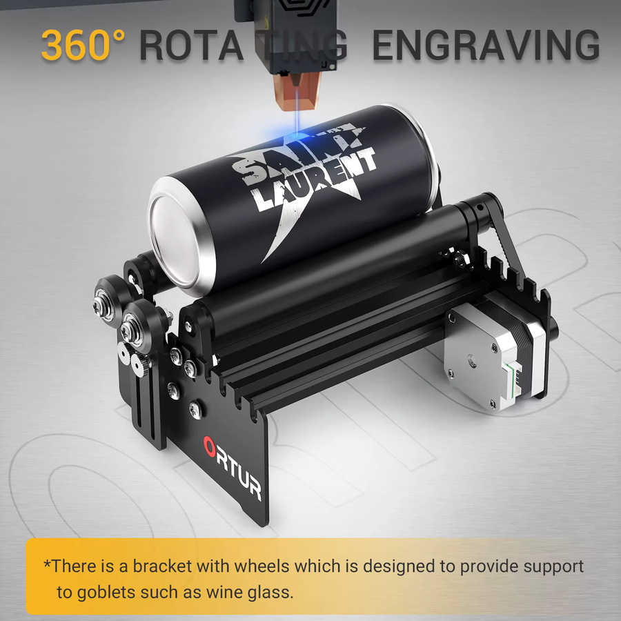 ORTUR Laser Power Tools Drehwalze für 360-Grad-Lasergravierer, Y-Achsen-Drehmodul zum Gravieren von zylindrischen Objekten und Dosen, Schwarz - Bild 3