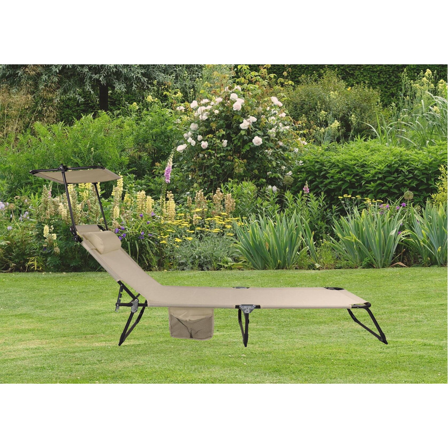 VCM Sonnenliege Bindox klappbar aus Textilene in Creme mit stufenlos verstellbarem Sonnendach und Seitenfach, B/H/L: 55 x 24 x 185 cm - Bild 2