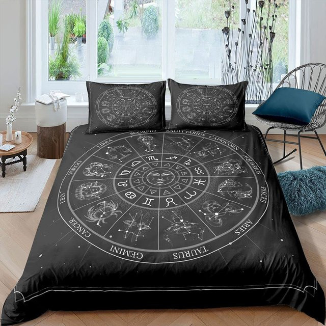 Bettwäsche Set mit Sternbild Tierkreiszeichen und Sternenhimmel in Gold und Schwarz von Your Warm Home, 3-teilig, B/H: 150 x 200 cm - Bild 1