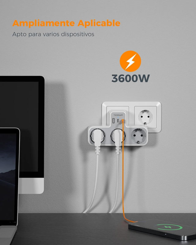 TESSAN Mehrfachsteckdose mit 3 Steckdosen, 2 USB-C und 1 USB-A Port in Weiß mit Überlastschutz - Bild 5