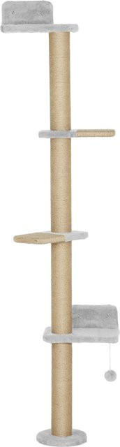 PawHut Kratzbaum Hellgrau mit 5 Etagen, wandmontierter Katzenturm mit Kratzsäulen aus Sisal, Spielball und Sprungplatte, Höhe: 180 cm - Bild 1