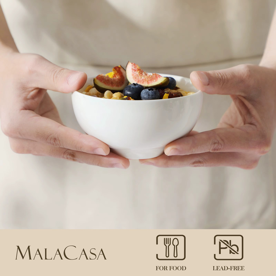 MALACASA Porzellan Geschirrset Cremeweiß, 8/16-teilig, Müslischalen und Salatschüsseln für Reis, Suppe oder Snacks, 10 Unzen - Bild 2