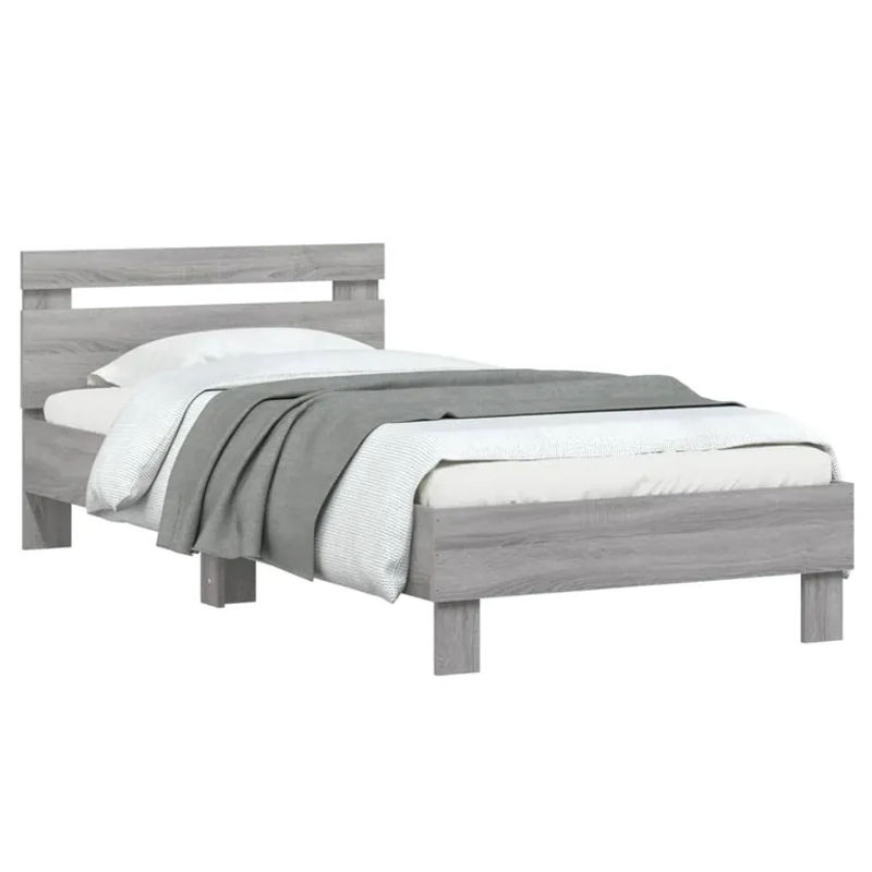 Vidaxl Bettgestell mit Kopfteil in Grau, Einzelbett aus Holzwerkstoff, B/L: 90 x 200 cm - Bild 2