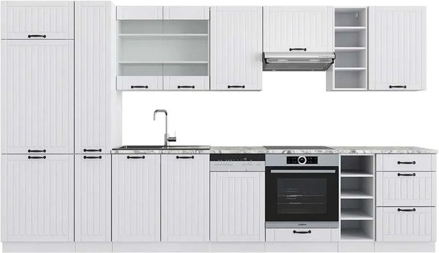 Vicco Fame-Line Küchenzeile in Weiß im Landhausstil mit Marmor-Optik, Breite: 355 cm - Bild 1