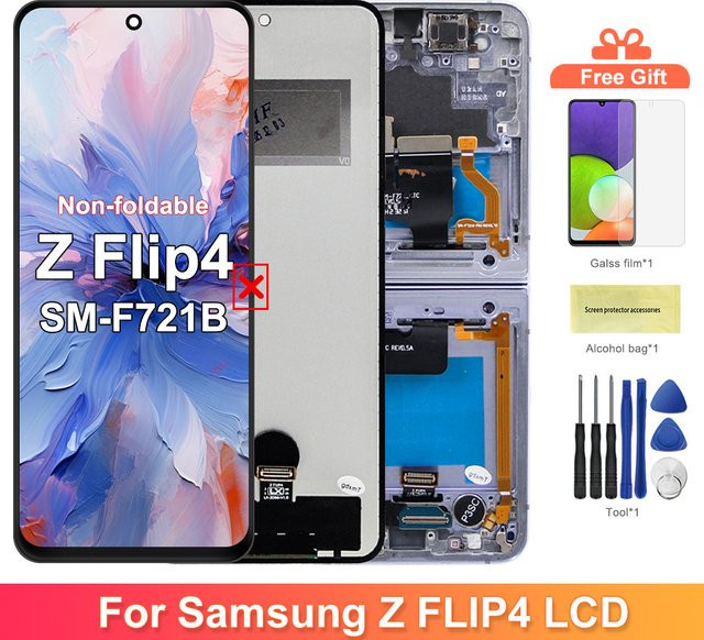 Samsung Z Flip 4 5G Ersatzdisplay mit Rahmen LCD Touch Screen Digitizer in Schwarz - Bild 1