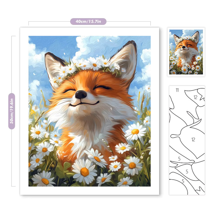 Malen nach Zahlen für Erwachsene von RUOPOTY mit Fuchs und Gänseblümchen als DIY Ölgemälde auf Leinwand in Mehrfarbig - Bild 2