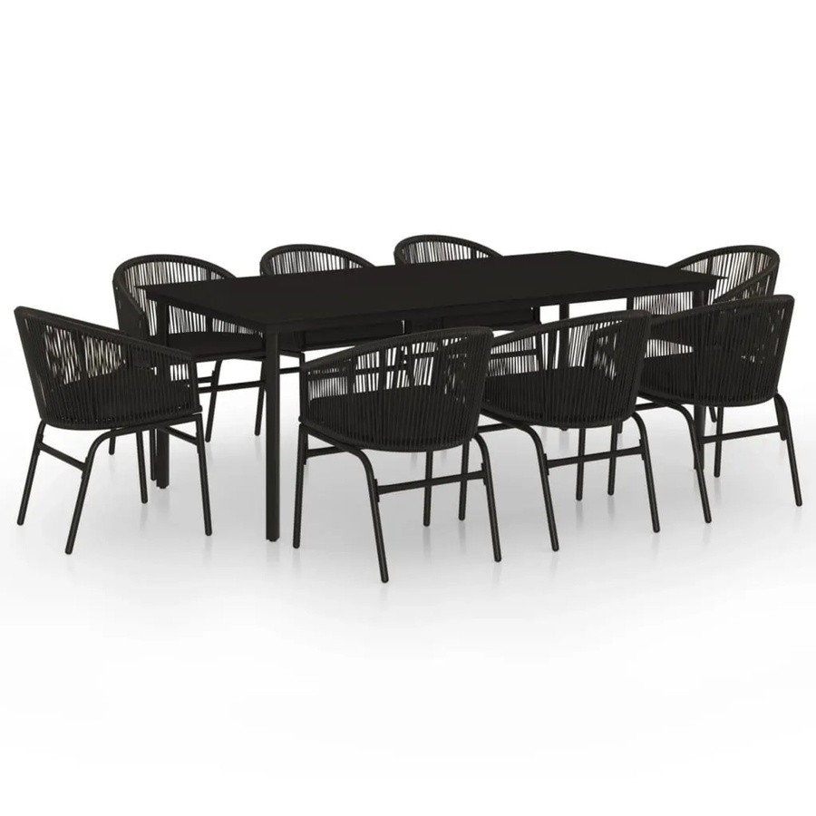 vidaXL 9-teilige Garten-Essgruppe in Schwarz aus pulverbeschichtetem Stahl mit gehärtetem Glas und wetterfesten Kissen - Bild 2
