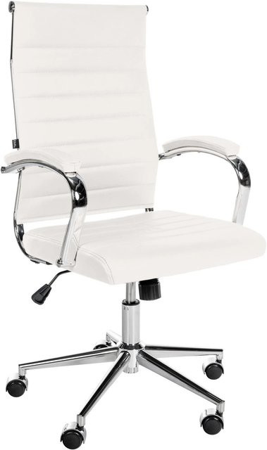 DELUKE MEGAO Ergonomischer Bürostuhl aus Echtleder in Weiß, Höhenverstellbarer Drehstuhl mit Armlehnen und Rollen, Belastbarkeit bis 135 kg - Bild 1