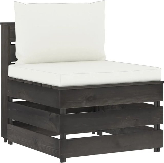 vidaXL Modulares Mittelsofa mit Kissen in Grau und Cremeweiß aus kesseldruckimprägniertem Kiefernholz, B/T/H: 66 x 70 x 60 cm - Bild 1