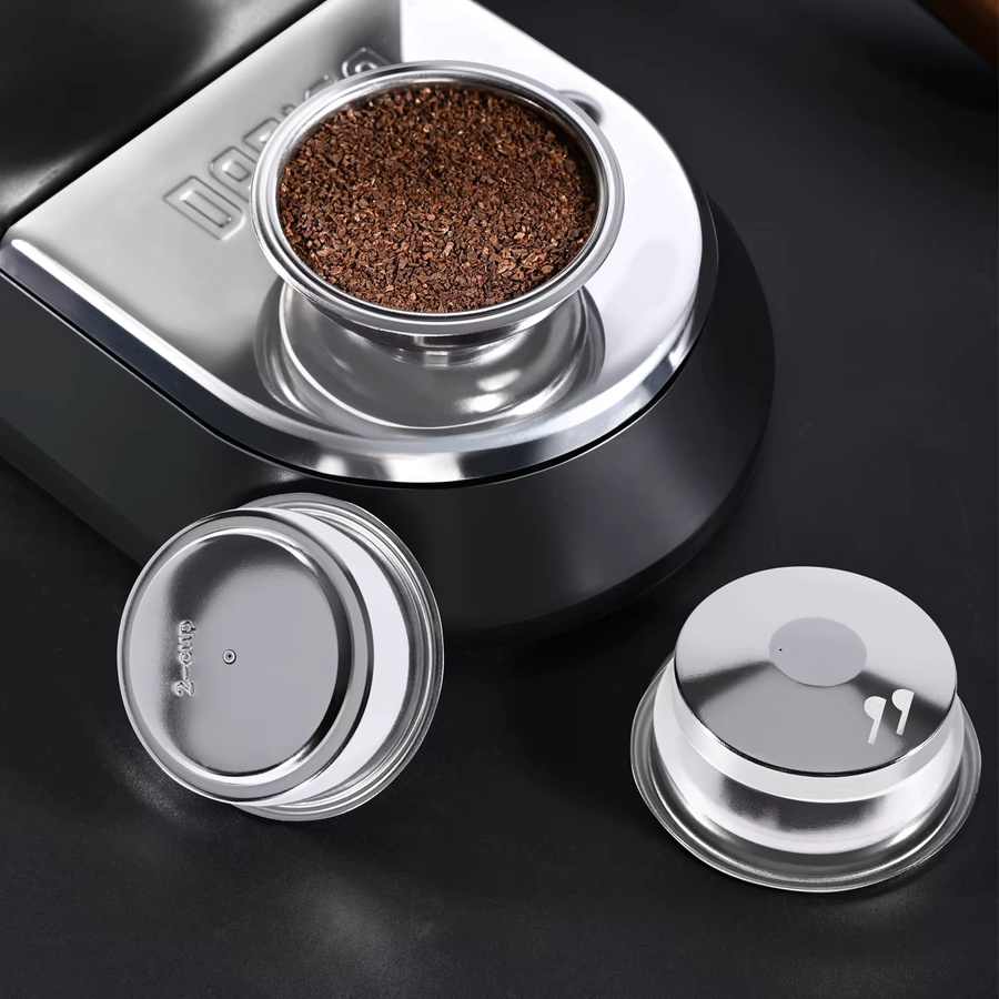 Kacacao Doppelschichtiger Druckkaffeefilterkorb aus Edelstahl in Silber, wiederverwendbarer Siebträger-Filter für Kaffeemaschinen (51mm, 54mm, 58mm) - Bild 2