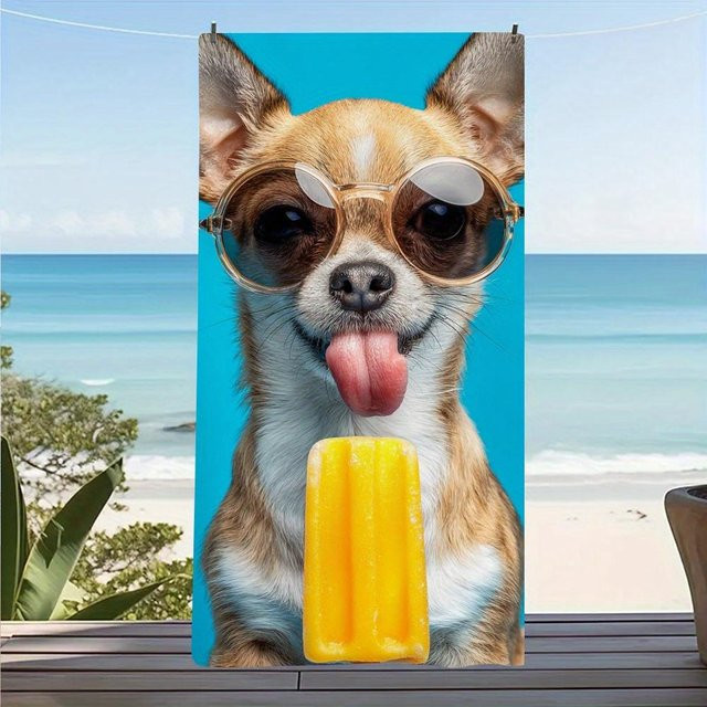 Lustiges Chihuahua-Eis am Stiel Strandtuch aus weicher Mikrofaser, schnelltrocknendes Badetuch für den Sommer, Breite: 40 cm, Höhe: 60 cm - Bild 1