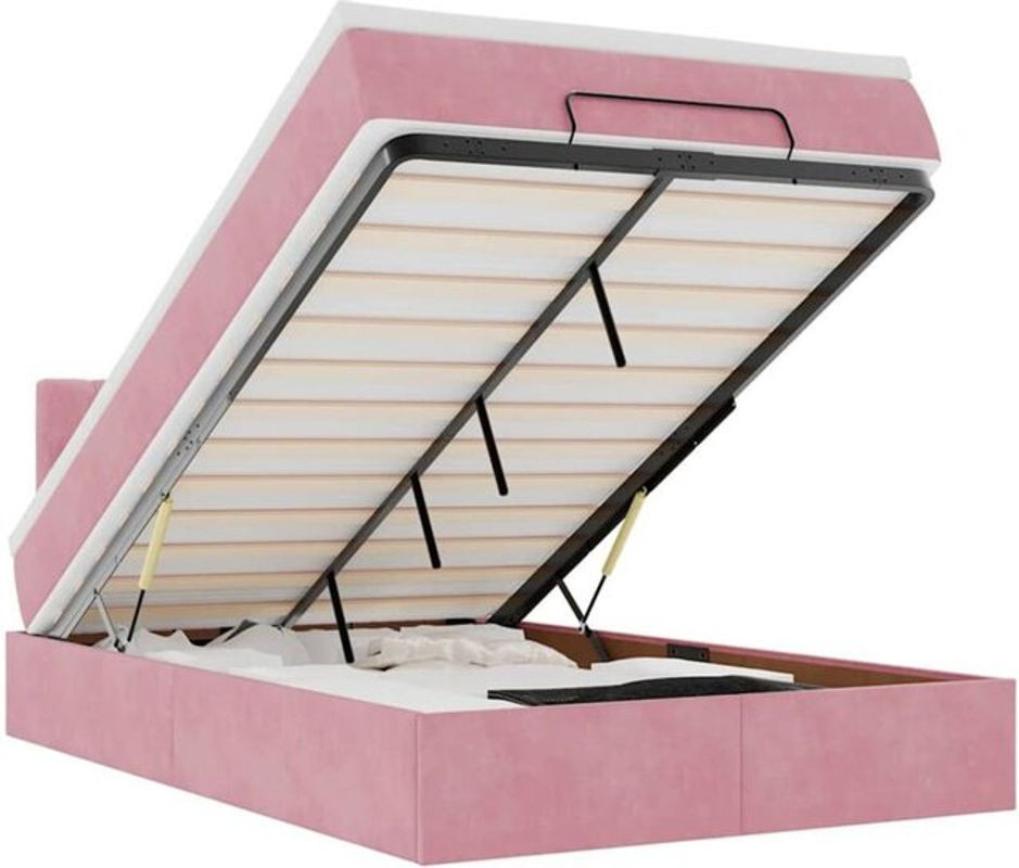 Vidaxl Ottoman Polsterbett mit Matratze aus Samt in Rosa, B/T: 120 x 190 cm - Bild 1
