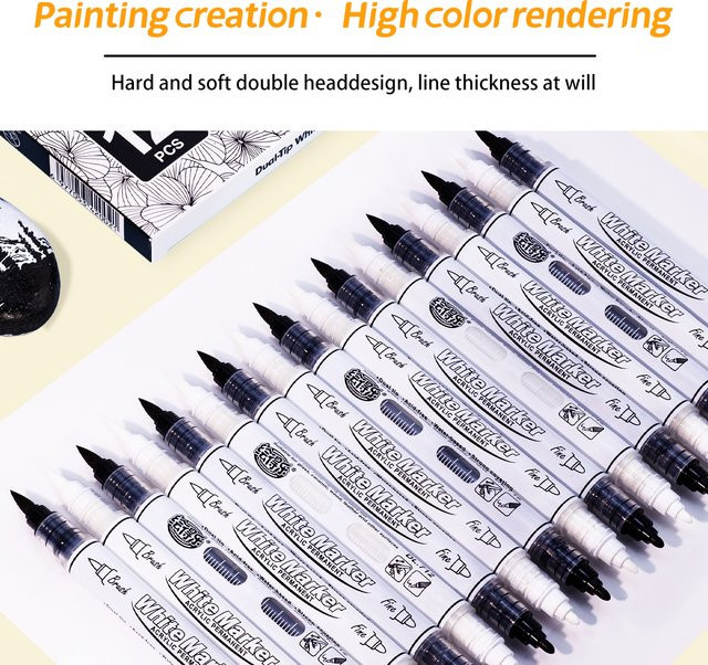 Haile Acryl-Markierungsstifte mit zwei Spitzen in Schwarz und Weiß für Leinwand, Stein, Glas und DIY-Bastelarbeiten - Bild 1