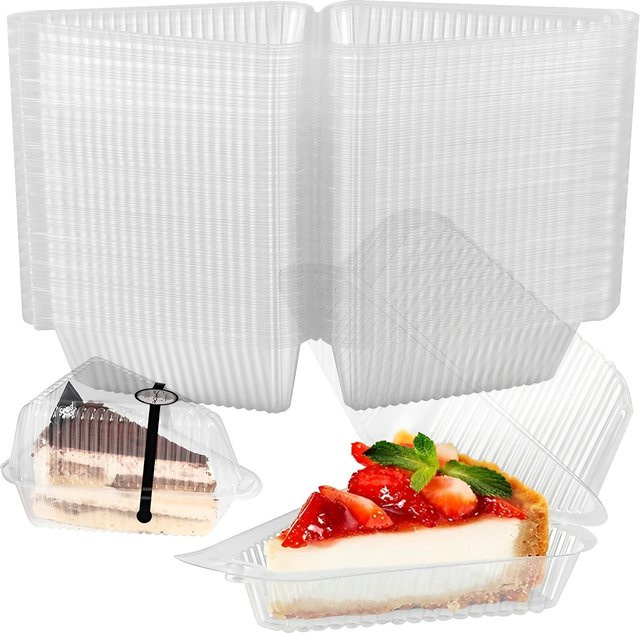 100 Stück transparente dreieckige Kuchenscheibenbehälter aus Kunststoff für Dessert und Käsekuchen - Bild 1