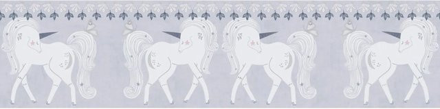 A.S. Création Vlies-Bordüre Einhorn für Kinderzimmer in Grau-Rosa-Weiß, Länge: 5 m, Höhe: 0,13 m - Bild 1
