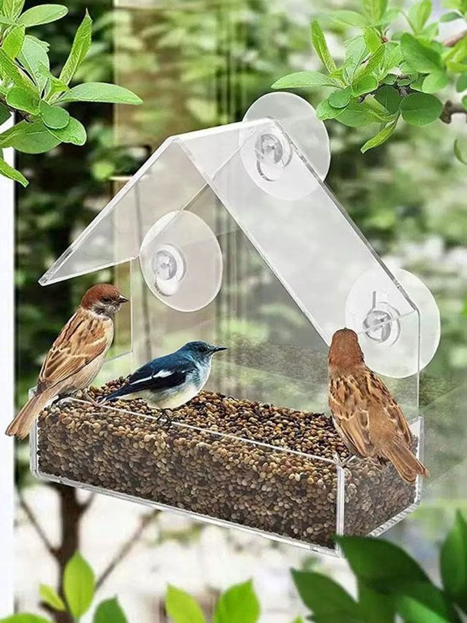 KITPIPI Acryl-Vogelfutterspender mit Klarsichtfenster und Saugnapf zum Aufhängen für Garten und Außenbereich - Bild 6