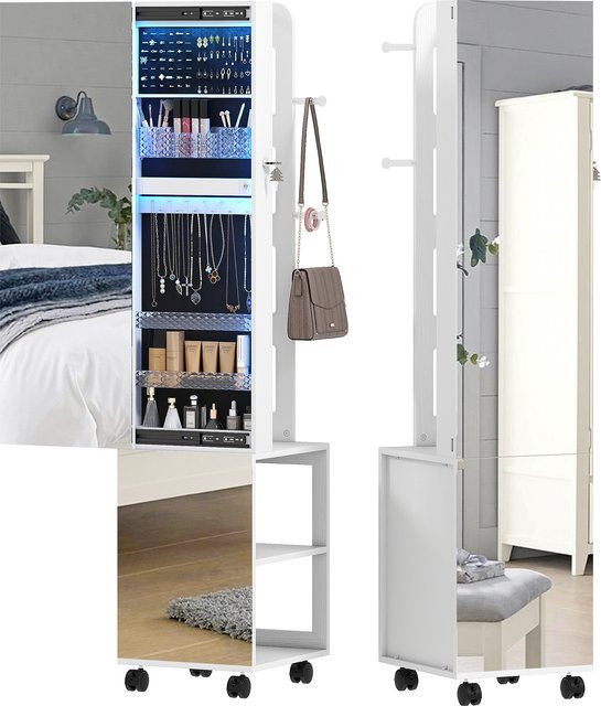 HOMCOM Schmuckschrank mit 360 Grad drehbarem Spiegel und LED-Beleuchtung, Schwarz, B/T/H: 37 x 40 x 165,5 cm - Bild 1