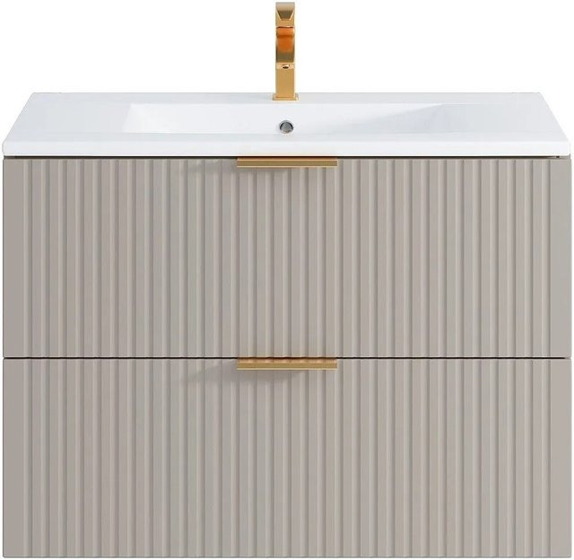 Vente-unique Einzelwaschtisch Zevara im Art-déco-Stil, Beige, B: 80 cm, T: 46 cm, H: 57 cm - Bild 1