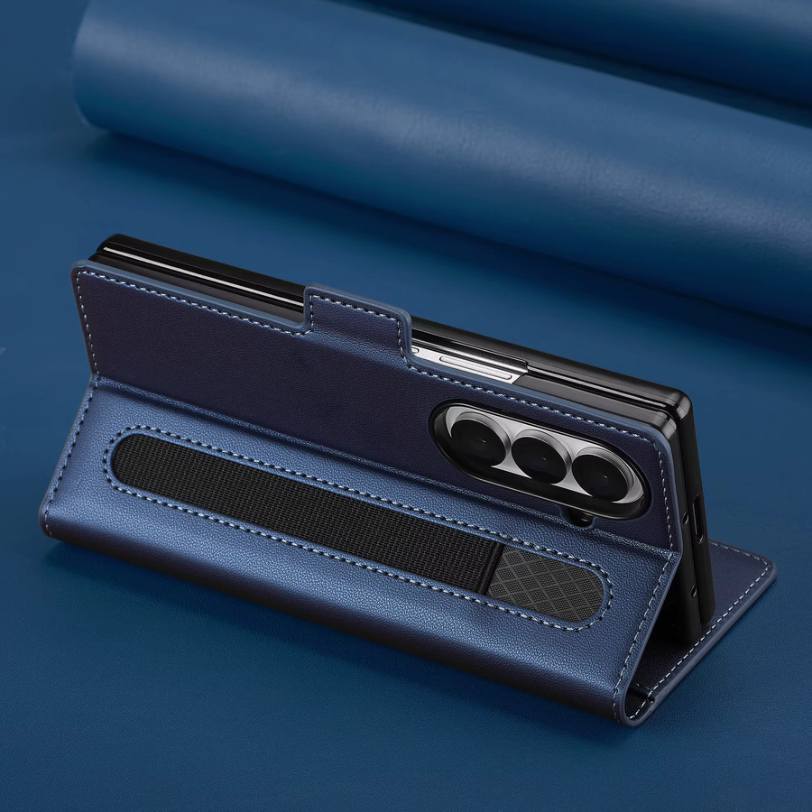 Luxuriöse Leder-Handyhülle für Samsung Galaxy Z Fold 7, 6, 5, 4, 3 in Blau mit Kartenfach - Bild 3