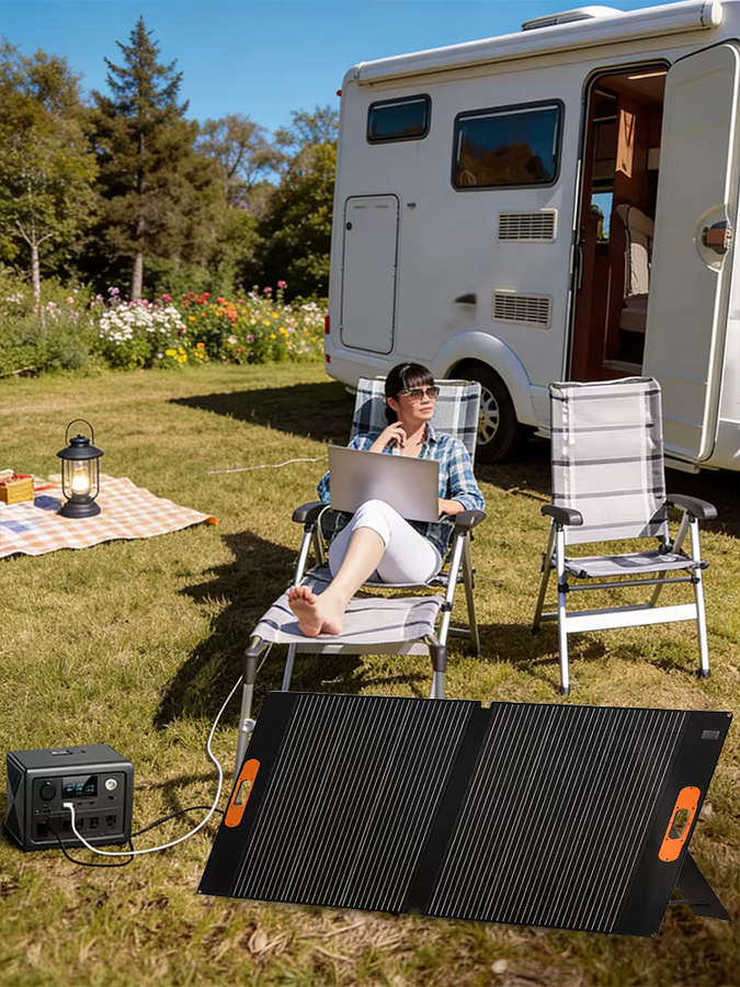 CHUBAN Tragbares Solarpanel Set 100W Faltbares Wasserdichtes Solarladegerät in Schwarz für Camping und Powerstation - Bild 1