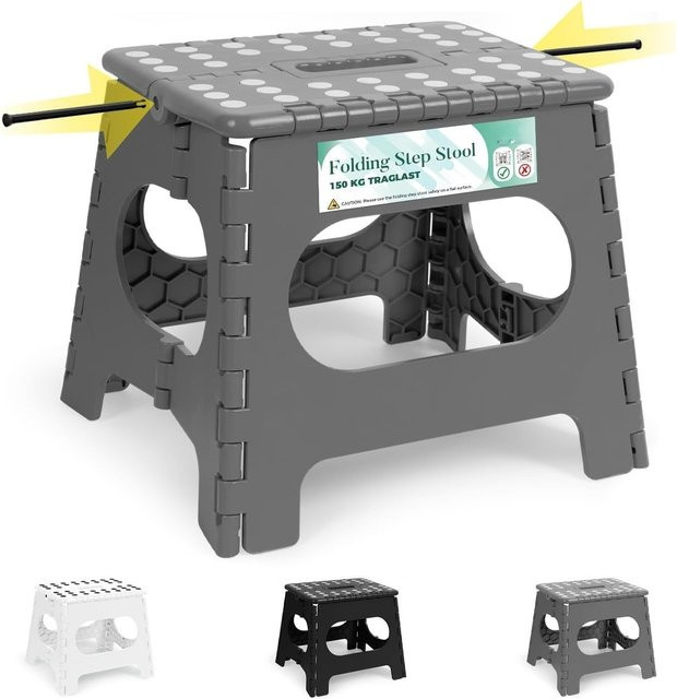 Heimwohl Klappbarer Tritthocker in Schwarz und Grau mit 150 kg Tragfähigkeit, Höhe: 27 cm - Bild 1