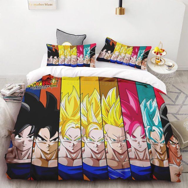 Allbestart Dragon Ball Bettwäsche-Set mit Super Saiyan Motiv, Bettbezug und Kissenbezug aus Mikrofaser, Mehrfarbig, B/H: 135 x 200 cm - Bild 1