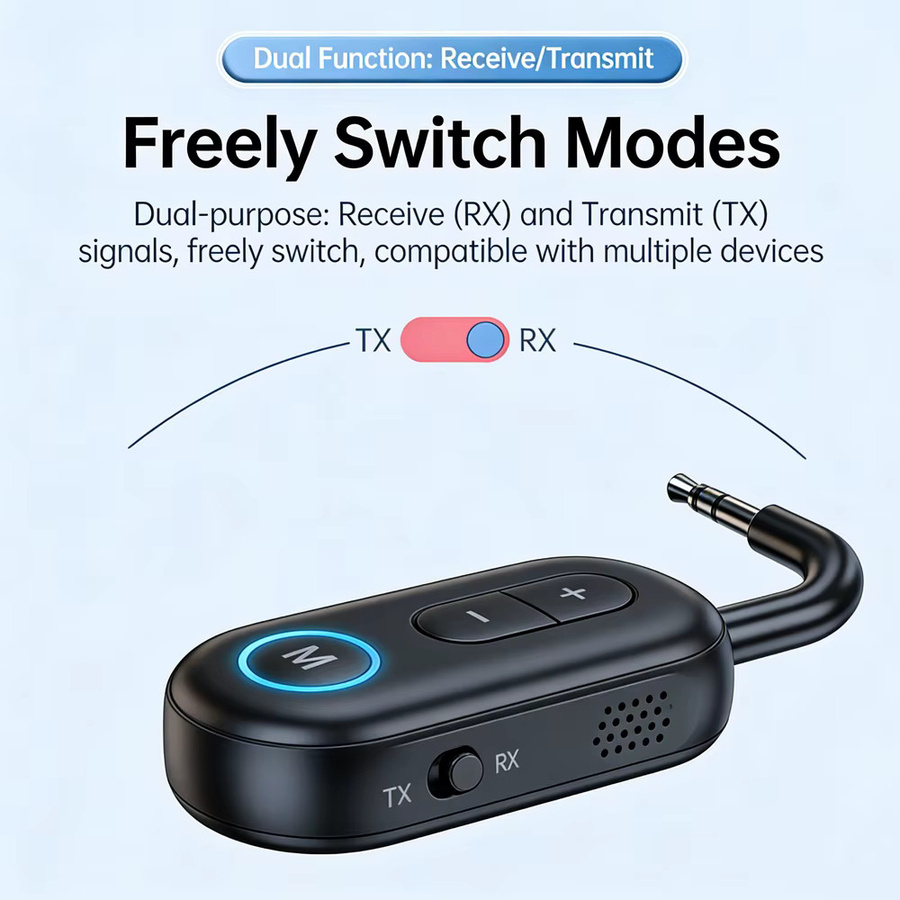 Kebidu Bluetooth 6.0 Audio Receiver und Sender in Schwarz mit 3,5mm AUX Anschluss für HiFi Stereo Musik und Freisprecheinrichtung im Auto oder Flugzeug - Bild 2
