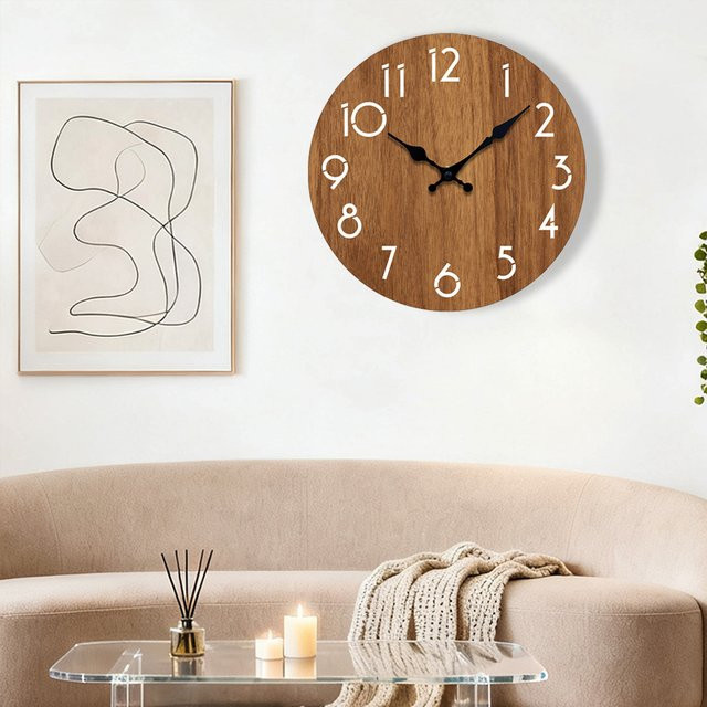 P.chuang Wanduhr aus Holz in Grün und Braun, minimalistisches Design, analog und lautlos, Durchmesser: 25,4 cm - Bild 1