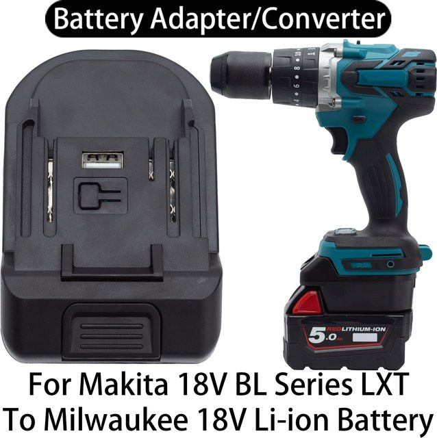 Batterieadapter-Konverter von Makita für 18V LXT Li-Ion-Werkzeuge auf Milwaukee 18V Li-Ion, Schwarz - Bild 1