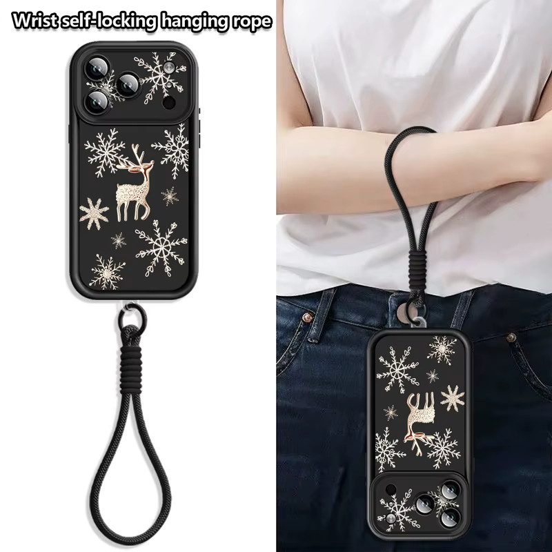 MOESOE Handyhülle mit Lanyard und Handgelenk-Strap im Weihnachtsdesign mit Elch und Schneeflocken für iPhone, Farbe: Rot - Bild 2