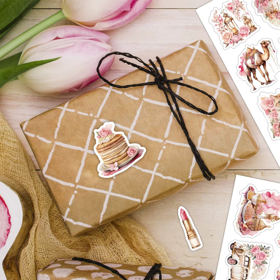 50 Stück Vintage Ramadan Aufkleber in Rosa für Scrapbooking und Tagebücher, Eid Al-Fitr Mubarak Dekoration und Verpackungsetiketten - Bild 2