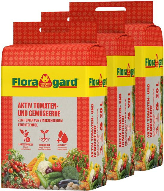Floragard Aktiv Tomaten- und Gemüseerde Spezialsubstrat, 3 x 20 l - Bild 1