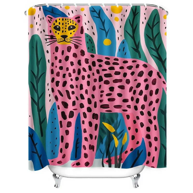 Wasserdichter Duschvorhang mit Leopardendesign in Pink und Grün, B/H: 90 x 180 cm - Bild 4