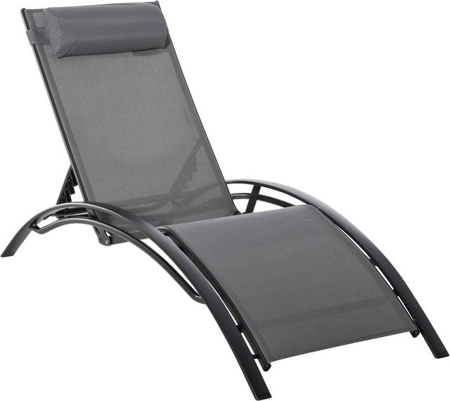 Outsunny Gartenliege aus Aluminium in Grau mit verstellbarer Kopfstütze und Armlehnen, B/H/L: 64 x 82 x 171 cm - Bild 1