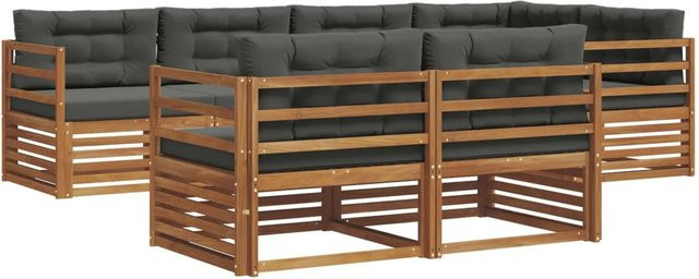 vidaXL Outdoor-Sofagarnitur 7-teilig aus Akazienholz in Anthrazit und Natur mit Kissen und L-Form - Bild 1
