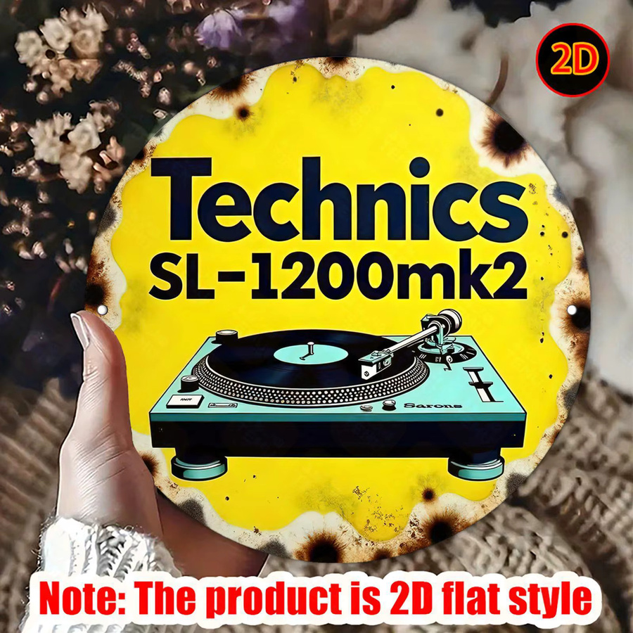 Potdemiel Metall-Wandkunstschild Technics SL-1200mk2 Vintage Design, Rundschild aus Aluminium in Gelb und Schwarz, Durchmesser: 20 cm - Bild 4