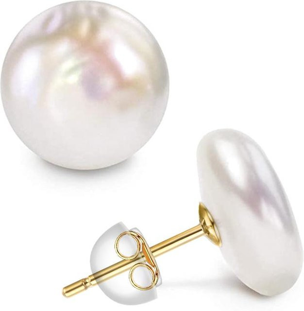 Ohrsteckerringe 925 Silber, Perle, Weiß, Damen, 14-15mm - Bild 1